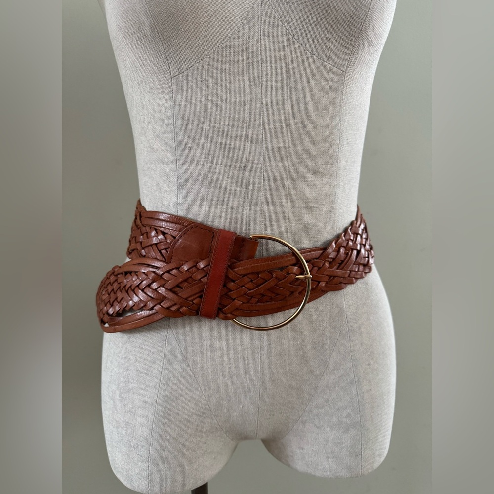 Cognac Woven Leather Belt